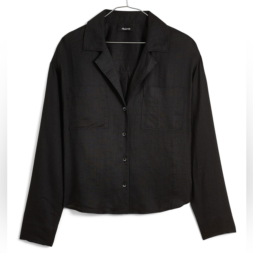 Madewell Linen Long Sleeve Shirt XS - Black Rami Top
